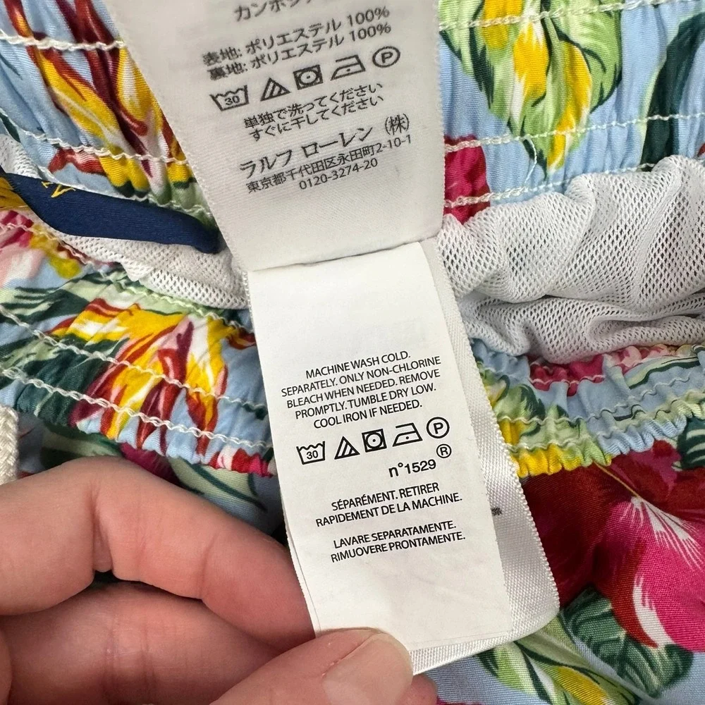 Polo Ralph Lauren Traveler Swim Trunks M Blue Tropical Floral Hibiscus Shorts